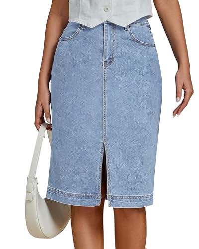 luvamia Denim Skirt Women Midi Jean Stretchy Denim...