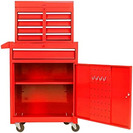 WTRAVEL Rolling Tool Chest, 5-Drawer Tool Chest with Wheels &Adjustable Shelf, Tool Storage Cabinet for Garage Workshop and Warehouse (Red)