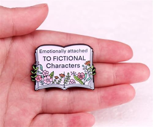 Image of zhanghaoran Emotionally Attached Enamel Character Brooch, Metal Badge Lapel Pin, Blooming Flower Enamel Book Brooch, Nerd Bookworm Gift Jewelry Accessory