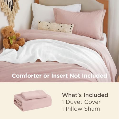 Image of Bedsure Prewashed Twin Duvet Cover, Cotton-Like Bedding Set, Rose Pink