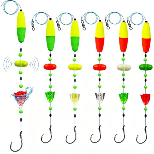 DAMIDEL 6Pcs Catfish Fishing Rigs Ready Kit，2 in 1 Rotating rattles/Double Rattles Beads, Float...