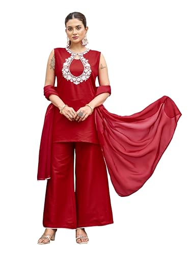 Kurtas de broderie pour femme en pur coton de haute qualité rouge