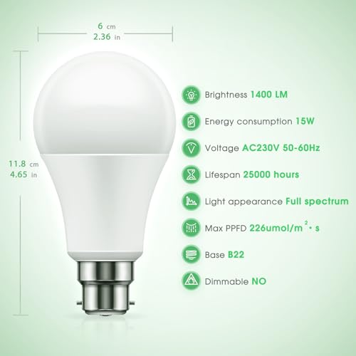 Image of Briignite Grow Light Bulb, LED Grow Light A19 Bulb, Full Spectrum Grow Light for Indoor Plants, Plant Light Bulbs B22 Base, 15W Grow Lights for Indoor Plants, Seed Starting, 2Pack
