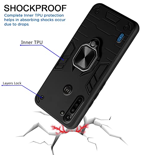 Image of Pikkme D5 Tough Armor Bumper Back Cover Case for Moto G8 Power Lite |Ring Holder & Kickstand in-Built (Black)
