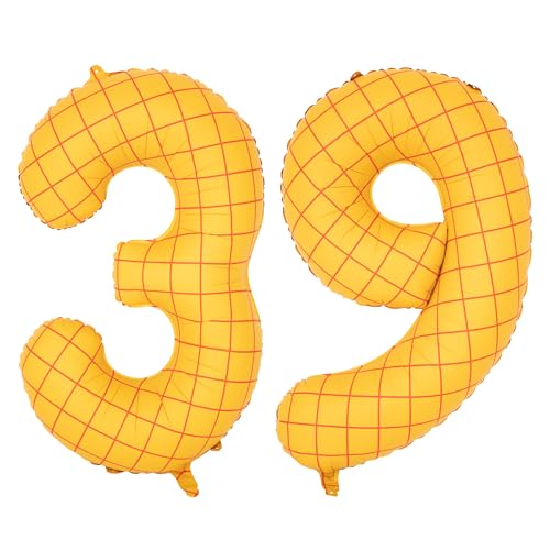 Image of 40 inch Large Number Balloon 39 Toy Inspired Story Yellow Birthday Balloon | Western Rodeo Party Supplies Boy Girl Story Anniversary Kids Birthday Party Cowboy Farm Themed Baby Welcome Decorations