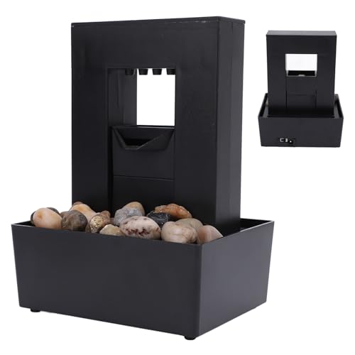 Tabletop Water Fountain, 6.06 x 4.45 x 3.46in Decorative Indoor Fountain with Small LED Light and Pebbles Plastic Water Fountain for Office, Living Room, Bedroom Decor