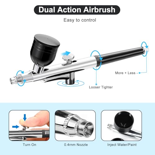 VOBOR Airbrush Set mit Kompressor, Tragbares Handheld Kabelloses Wiederaufladbares Airbrushpistole, für Nageldesign, Kuchendekoration, Make-up, Tattoo-Modellierung und Modellbemalung (Schwarz)