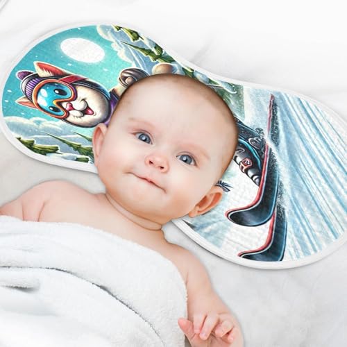 Cartoon Skiing Cat Blue Baby Burp Cloths Soft Burp Cloth Burp Rags Cotton Burp Clothes Absorbent Muslin Burp Cloths for Unisex Boy Newborn Girl 1 Pack 22x11 Inches4