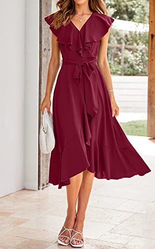 Image of PRETTYGARDEN Women's 2023 Summer Wrap Maxi Dress Casual Boho Deep V Neck Short Sleeve Ruffle Hem Split Beach Long Dresses