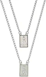 Escapulário Para Presente Jesus e Aparecida Masculino e Feminino Aço Inox Prateado
