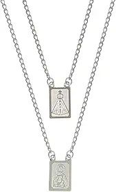 Escapulário Para Presente Jesus e Aparecida Masculino e Feminino Aço Inox Prateado