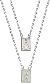 Escapulário Para Presente Jesus e Aparecida Masculino e Feminino Aço Inox Prateado