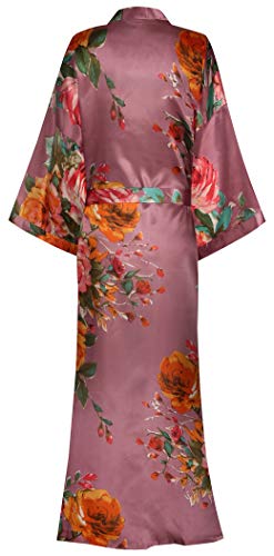 Image of goodmansam Women's Long Floral Satin Kimono Robes Bridal Dressing Gown Wedding Bridesmaid Nightgown