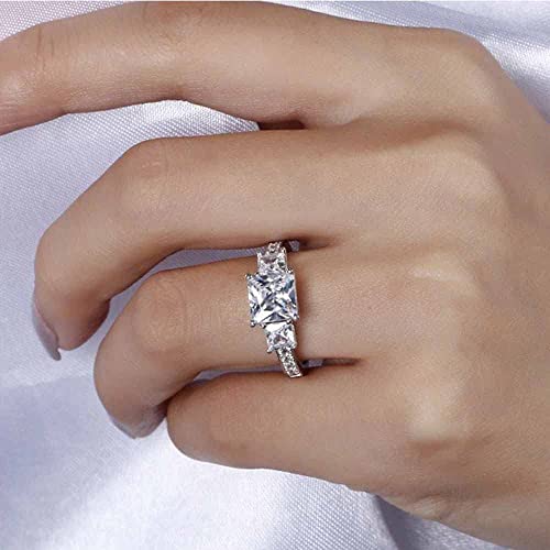 Zlaebl 2 3/5 Carat (Ctw) 3-Stone Princess Cut Moissanite Engagement Rings For Women Platinum Plated Silver Moissanite Rings (Available In Size 6, 7, 8, 9) #TOP5