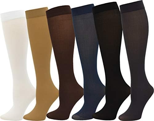 Winterlace Queen Size Trouser Socks Womens 6 Pairs Plus Stretchy Opaque Knee High Wide Calf Nylon Spandex Dress Sock
