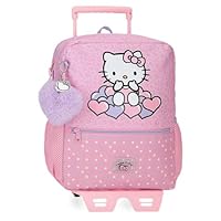 Hello Kitty Hearts & Dots School Backpack with Trolley Pink 25x32x12cm Polyester 9.8L, pink, 27 cm x 33 cm x 11 cm, Backpack 33 + Trolley