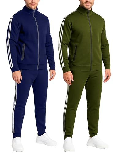 Galaxy by Harvic Men's Tech Fleece Full Zip Tracksuits 2 Piece sets Athletic Jogging Outfit | Hoodie Sweatsuits 2-Pack