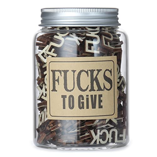 Fucks to Give,120Pcs Fucks Wooden Cutouts Letter Piece, Fucks Jar(9oz) Gift for Valentine's Day Brithday Anniversary Chrismas Holiday.