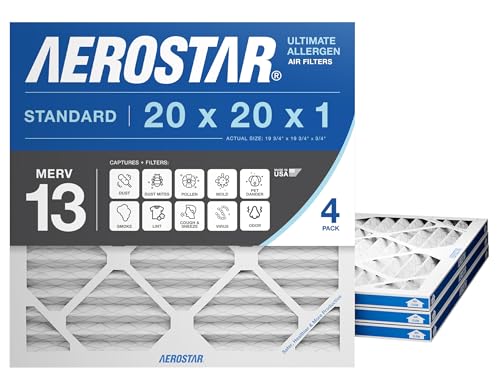 Aerostar 20x20x1 MERV 13 Air Filter, 4 Count, ACTUAL SIZE (19.75 x 19.75 x 0.75), HVAC, Air...