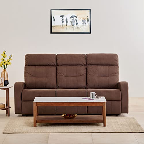 Image of Home Centre | Helios Toledo Fabric 3-Seater Manual Recliner | Recliner Sofa for Living Room | Solid Wood | Brown | 2 Year Warranty