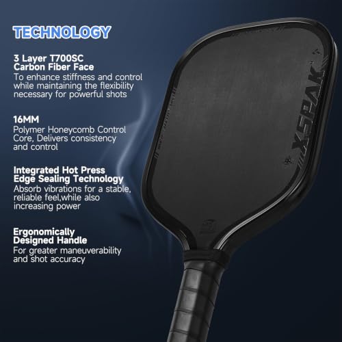 Image of XSPAK PRO Series Thermoformed T700SC Tournament Carbon Fiber Pickleball Paddle, USAPA Certified Honeycomb Core with Comfort Cushion Grip, Dominant Power & Larger Sweet Spot