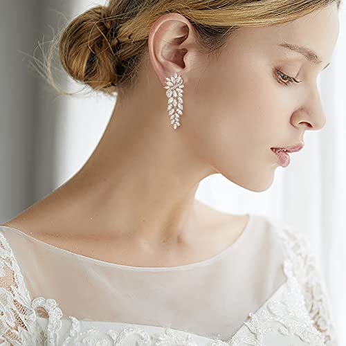 Crysdue Women's Wedding Drop Cluster Dangle Earrings for Brides Bridesmaid, Bridal Cubic Zirconia Jewelry for Prom Pageant Anniversary3