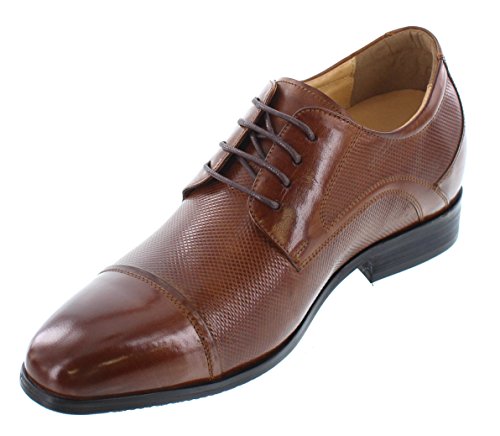 CALTO Men's Invisible Height Increasing Elevator Shoes - Brown Premium Leather Lace-up Formal Oxfords - 3 Inches Taller - Y40201 - Size 6.5 D(M) US2