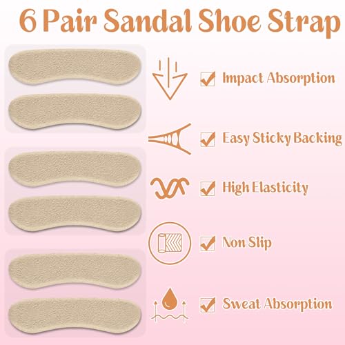 Image of Cutecrop 6 Pair Sandal Shoe Strap Extender Heel Sandal Strap Cushion Strips Heel Grips Liner Insert for Shoes Too Big Preventing Slipping, Rubbing, Non-Slip(Beige)
