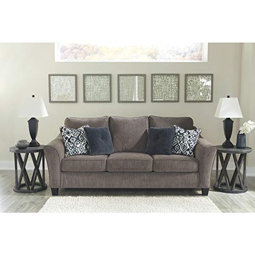 Signature Design By Ashley Nemoli Contemporary Chenille Queen Sofa Sleeper With 4 Accent Pillows, Gray #TOP4