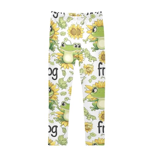 Wusikd Frogs Sunflower Girls' Leggings Toddler Doodles Cartoon Green Kids Yoga Pants Dance Active Tights 6T