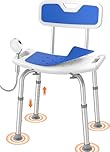 Luckfaith Sedia da Doccia con Schienale – Altezza Regolabile a 6 Livelli, Sedile Doccia Antiscivolo con Schienale Imbottito, Sgabello Leggero per Anziani, Disabili e Donne in Gravidanza, Blu