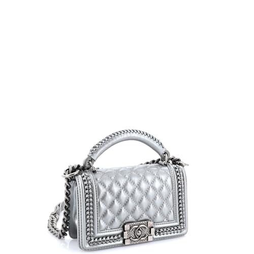 Pre-Loved Chain Handle Boy Flap Bag Quilted Calfskin Small, Gray2