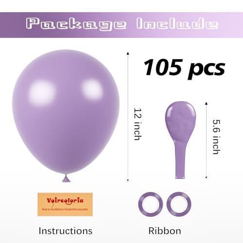 Image of Voircoloria 105pcs Lilac Purple Balloons 12inch Party Latex Balloons for Birthday Graduation Baby Shower Anniversary New Year Holiday Party Decorations