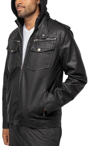 Image of X-Ray Men's Slim Fit Faux-Leather Moto Jacket with Removable Hood