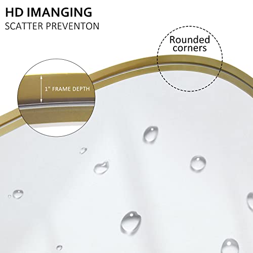 Hmange 18 X 28 Inch Gold Pivot Bathroom Mirror - Rectangle Gold Metal Framed Vanity Mirror For Wall - Tilting Rounded Corner Rectangular Wall Mirror For Bathroom Bedroom Living Room #TOP2
