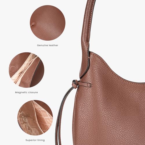 Image of molshine Genuine Leather Crescent Handbag, Hobo Shoulder Bag, Armpit Bag,Party Clutch Purse for Women Lady Model DLK0018 (Caramel Brown)