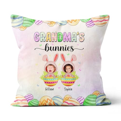 Grandma Gifts, Easter Grandma's Little Bunnies Ears Cute Kids Eggs Colorful, Personalized Square Pillow, Gifts for Grandma Nana from Grandkids, Sofa Couch Cushion, Gifts for Birthday