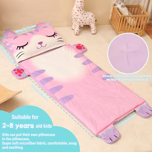 Wbesty Kleinkind Nap Matte für Kinder Schlafmatte Napping Mats Schlummern Taschen faltbar und tragbar für Jungen Mädchen Kindergarten Daycare Travel Camping,Cat Style