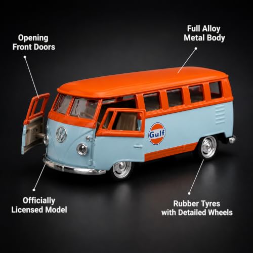 Image of Wizplex CCA Volkswagen T1 Gulf 1:64 Officially Licensed Premium Die Cast Metal Car in Acrylic Display Case - Openable Doors, Collectible Classic Van Showpiece for Collectors & Kids 3+