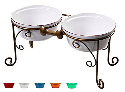 Bestvida Sparks Elevated Dog Bowls, Dog Bowl Stand For Large Dogs, Raised Dog Bowl With Double Premium Stoneware Bowls (Large, White) #TOP6