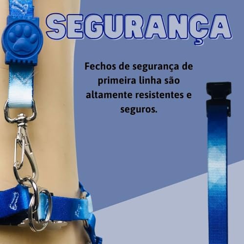 Conjunto Peitoral Coleira com Guia para Cachorros com Pingente para Identificação PP, Tamanho Ajustá