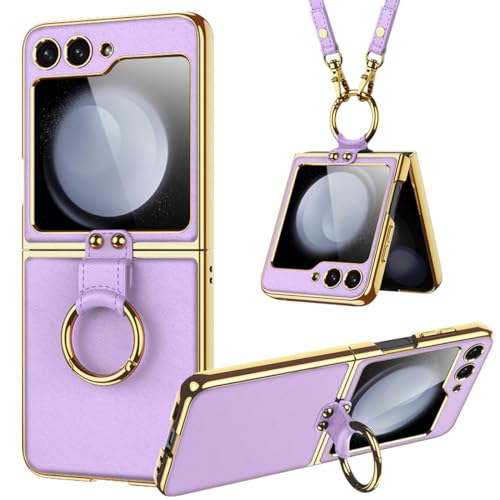 Coque Samsung Z Flip 5 avec anneau antichoc étui tressé violet