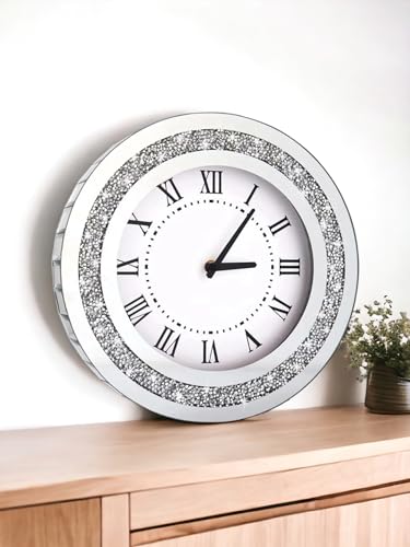 Generic RIV001 Lucky-Silver Round Mirror,12Inch Crystal Sparkle Twinkle Bling Crush Diamond Mirrored Wall Clock thumb #3