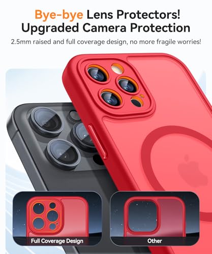 Image of CANSHN Magnetic Compatible with iPhone 12 Pro Case, Upgraded [Full Camera Protection] [Compatible with Magsafe] [Translucent Matte] Shockproof Protective Phone Cover 6.1 Inch - Red