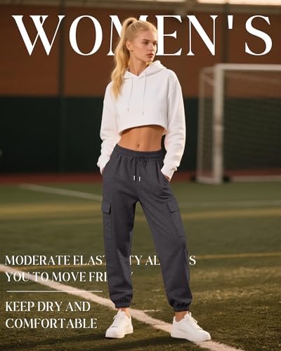 Neer 3 Pack Women's Cargo Sweatpants Joggers Pants Gym Athletic Workout High Waist Bottom Cotton Y2k Fall Outfits with Pocket2