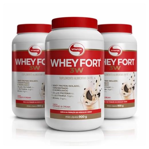 Kit 3 Whey Fort 3W Vitafor Cookies & Cream 900g