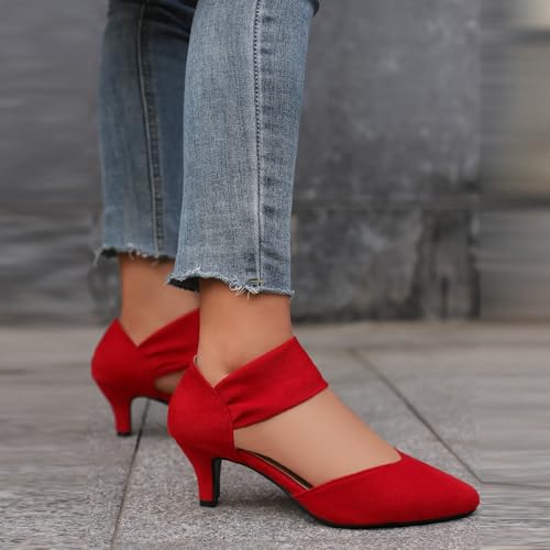 Betastella Womens Low Kitten Heel Pumps Pointed Toe Slip on Heels Ankle Strap Elegant Dress Shoes for Wedding Party Evening3