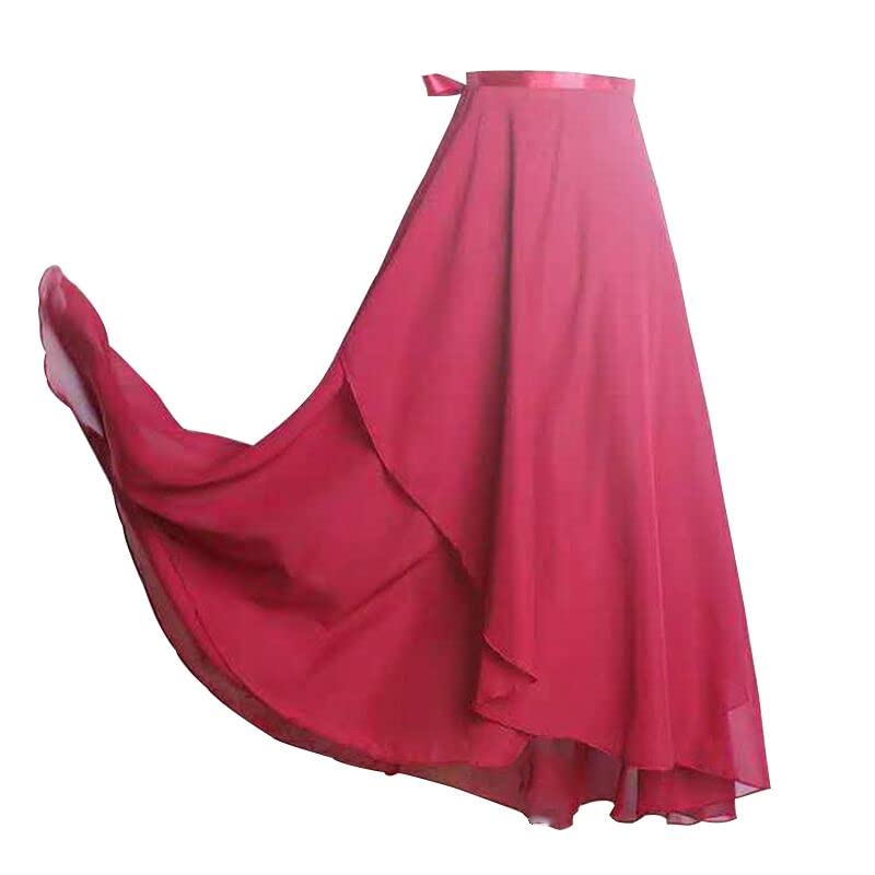 Gonna Avvolgente in Chiffon da Donna Danza Gonna in Vita Cravatta più Sottile, applicabile alla Formazione di Danza Femminile, Long Red