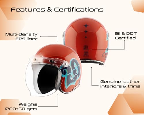 Image of Axor Retro Jet Sportz C13 ISI and DOT Certified Gloss Finish Open Face Helmet for Men and Women with Clear Visor- Orange Blue-L