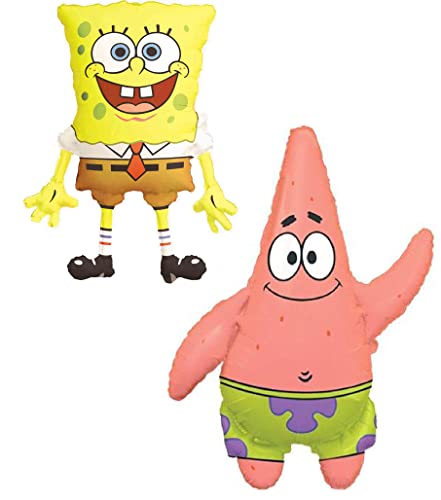 Toyland® Pack de 2 - Globos de papel de aluminio de Bob Esponja y Patricio Estrella - 1 x Bob Esponja de 73,7 cm y 1 x Globo de papel de aluminio con forma de personaje de Patricio de 91,4 cm